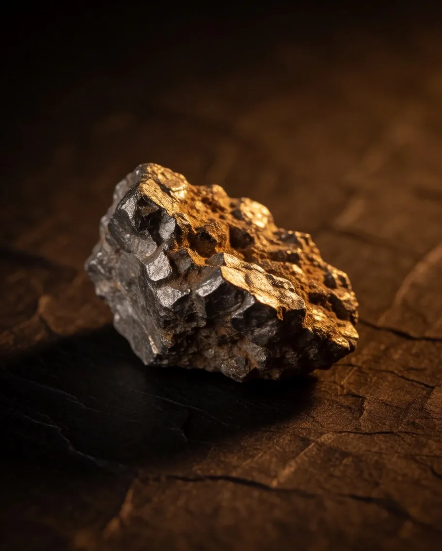 Raw zinc mineral specimen on dark textured paper