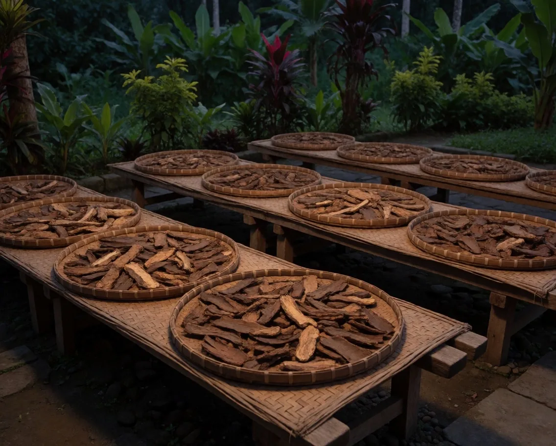Sustainably harvested botanicals on drying rack